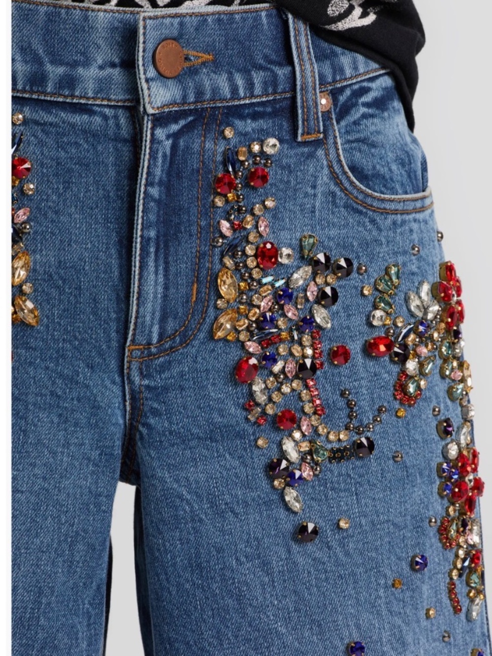Alice + Olivia Amazing Crystal Embellished Detail Baggy Wide Leg Jeans size 26 - Picture 9 of 10